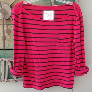 Red w/ navy blue stripes Abercrombie and Fitch top